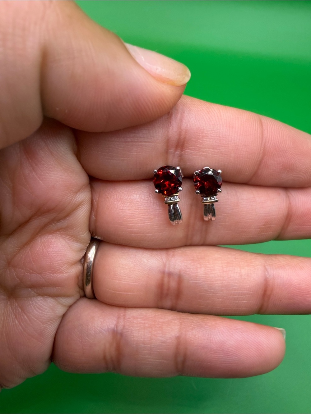 10k White & Yellow Gold 2 Ctw Garnet & Small Diamond Earrings.